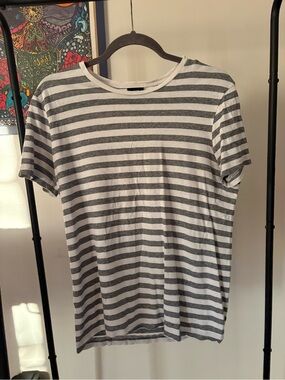 H&M Gray and White Striped Short Sleeve Tee